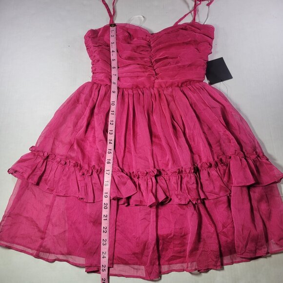 Lulus Angelic Approach Hot Pink Chiffon Ruffled Tie-Strap Mini Dress Size XS - Picture 7 of 8